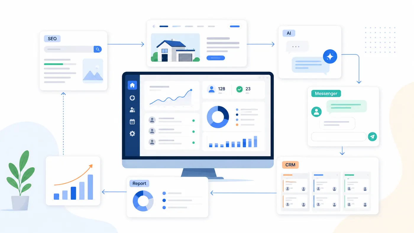 Архитектура AI-воронки продаж: SEO, сайт, AI-консультант, мессенджеры, CRM и отчётность