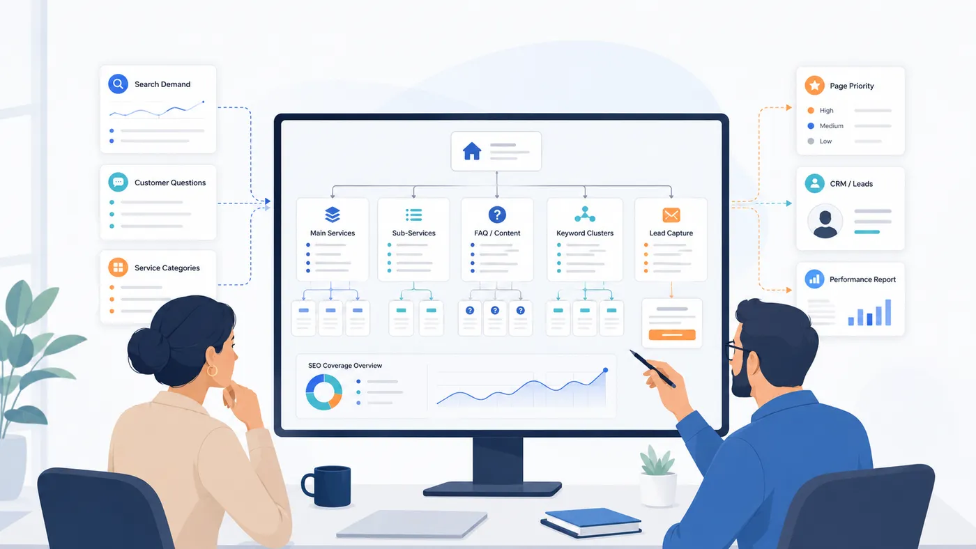 Карта SEO-страниц сайта: услуги, цены, FAQ, блог и заявки.